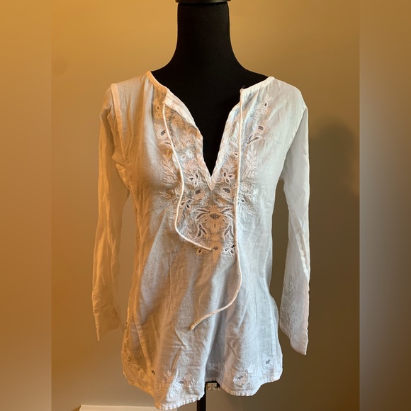 J Crew white cotton linen look long sleeved blouse - Picture 1 of 5